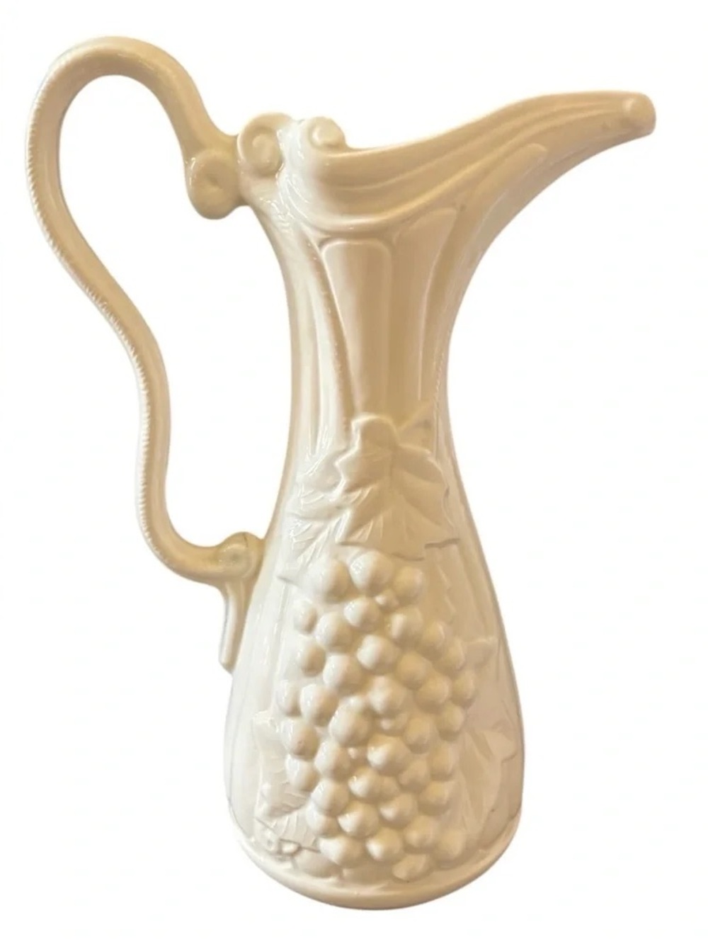 Cream Decorative Ceramic Pitcher with Grapevine Relief